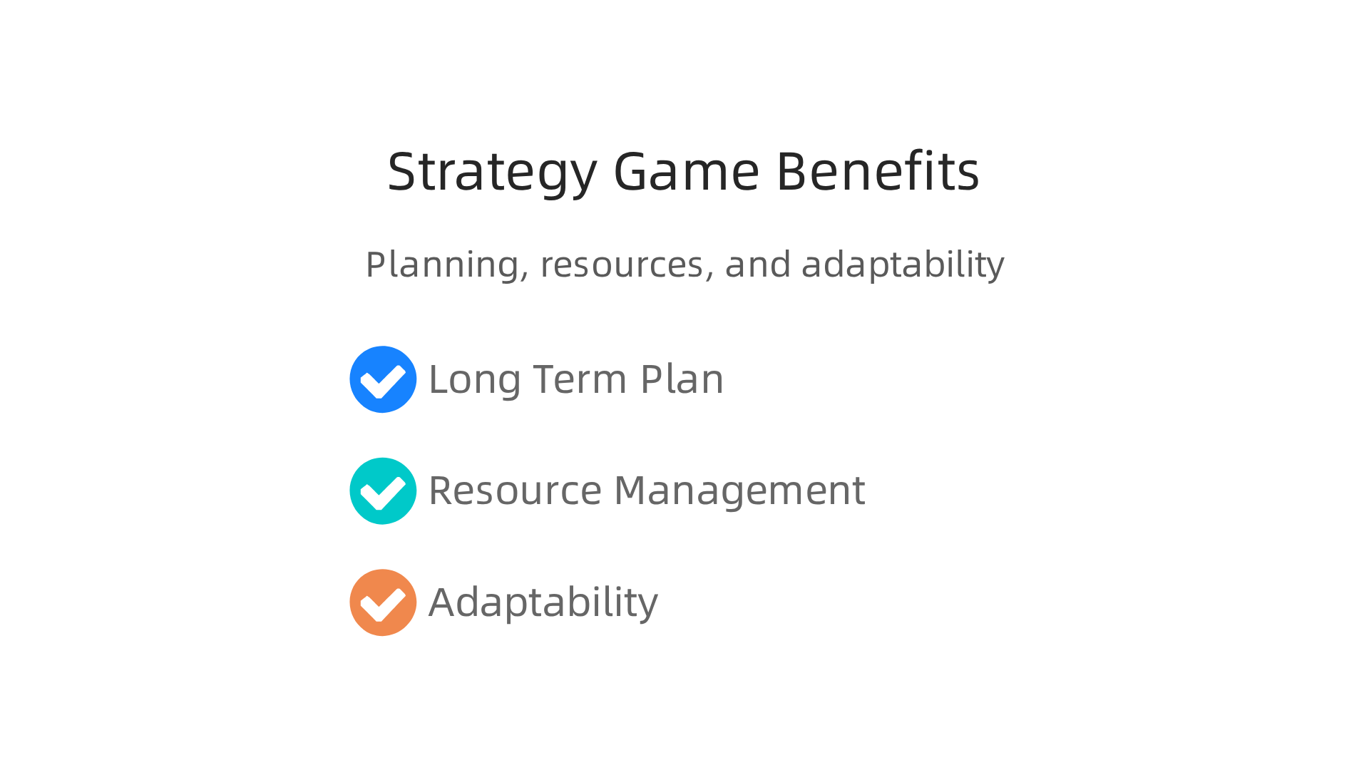 An infographic detailing the benefits of strategy games, including long-term planning, resource management, and adaptability.