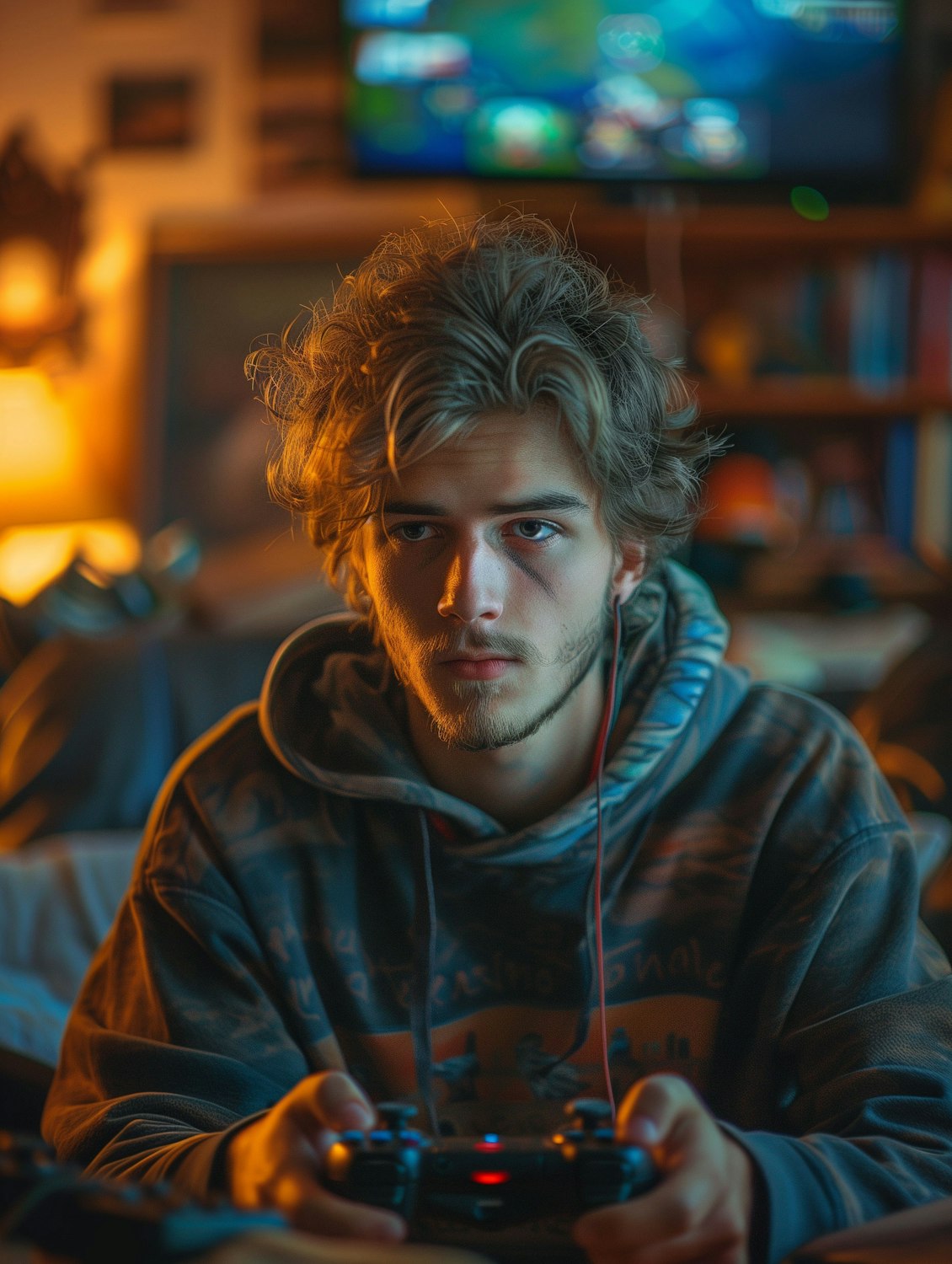 A person deeply focused while playing a brain-training game, symbolizing the mental engagement that leads to cognitive benefits.