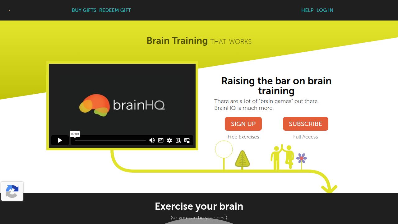 The BrainHQ official website, highlighting its scientifically backed brain training exercises for improving cognitive function.