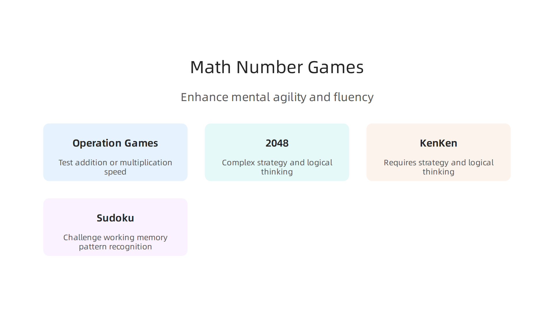 An infographic showcasing various math and number games that enhance mental agility and numerical fluency.