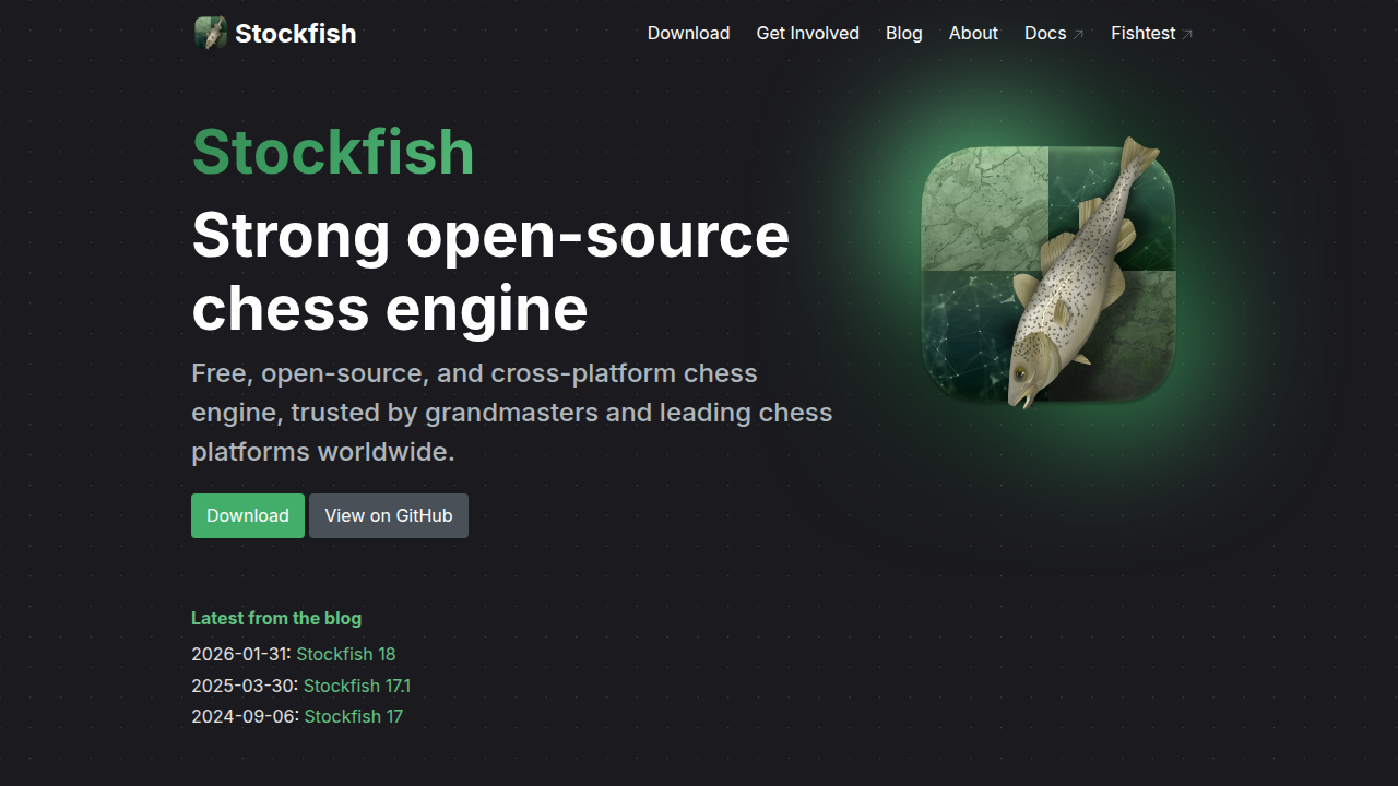 A screenshot of Stockfish, a powerful chess engine, often used for strategic training.
