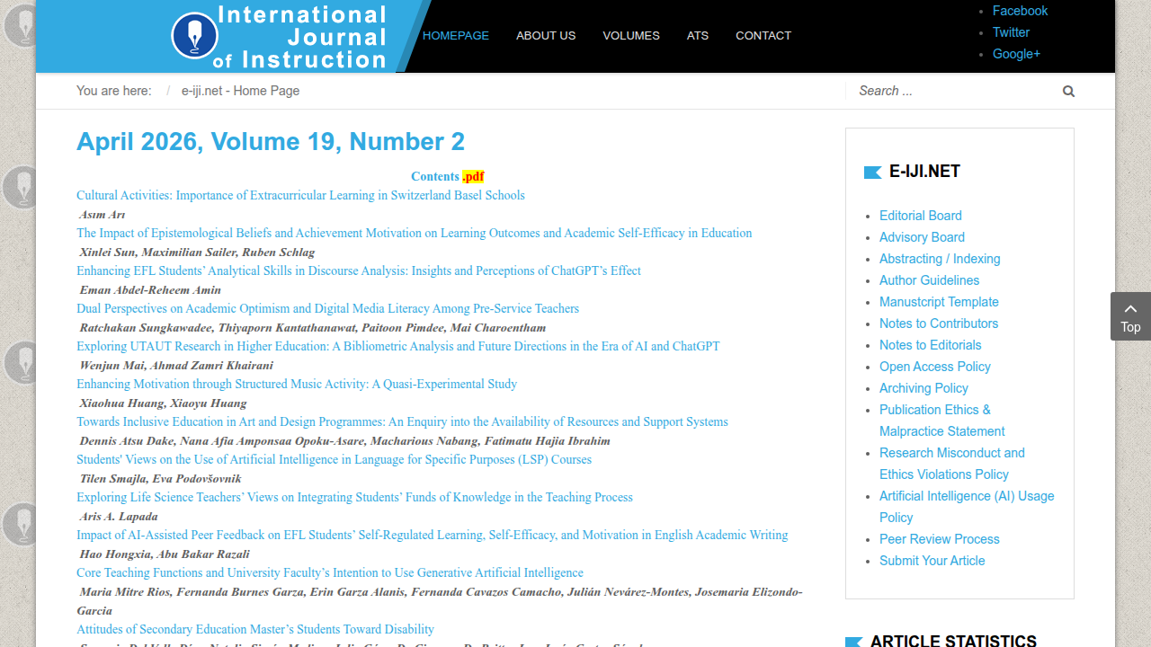 The International Journal of Instruction website (e-iji.net), publishing research on instructional design.