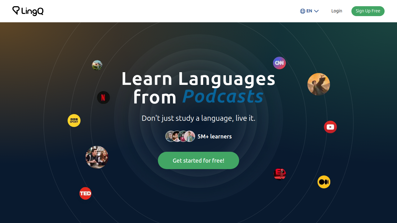 LingQ platform offering reading and listening activities, along with vocabulary building, to enhance language skills.