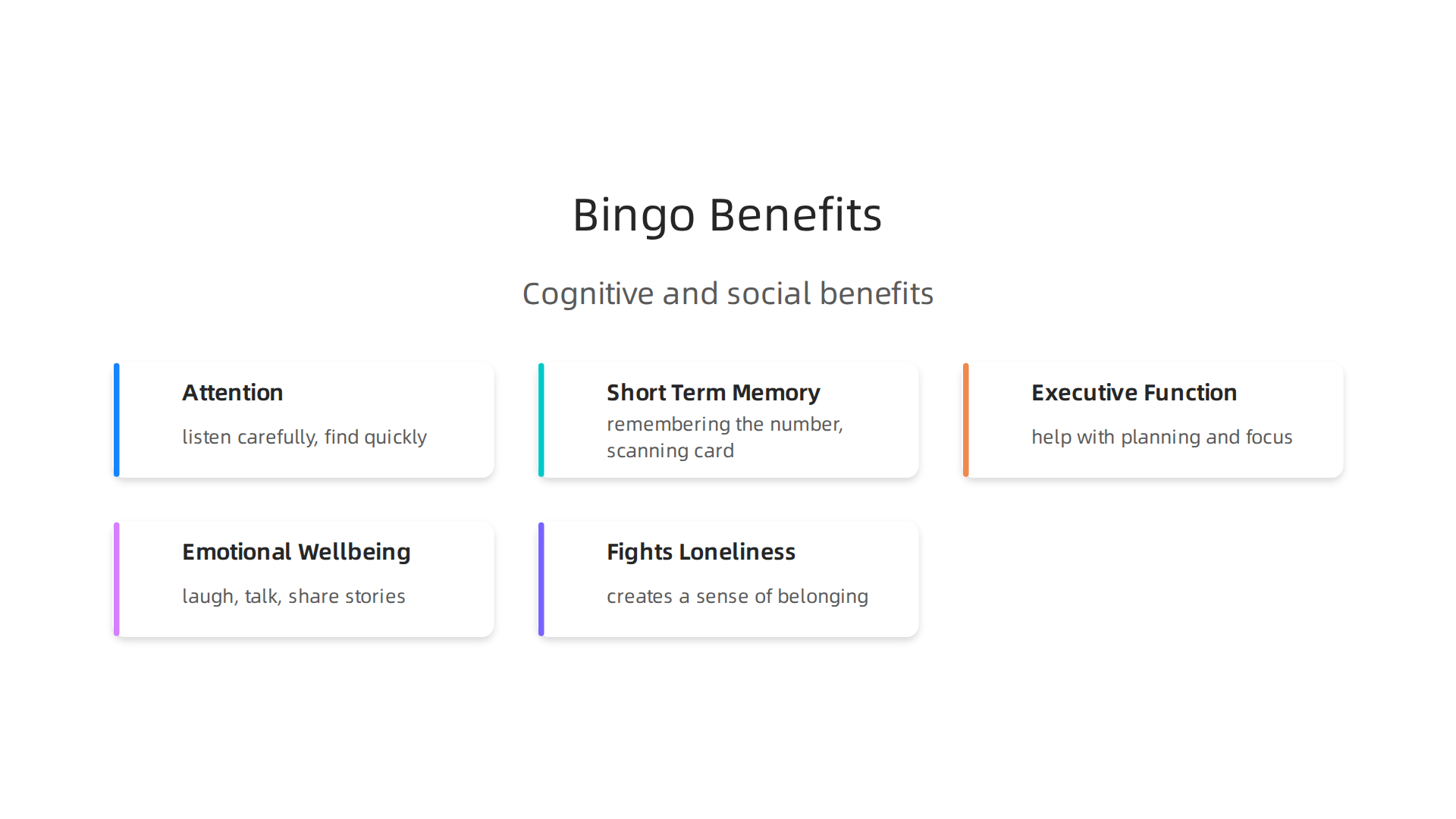 Visualizing the dual benefits of bingo, from sharpening mental skills to fostering social connections among seniors.