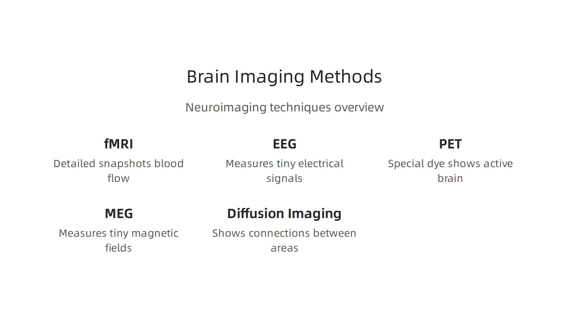 A summary of various brain imaging techniques used by scientists to create detailed brain maps, from fMRI to diffusion imaging.