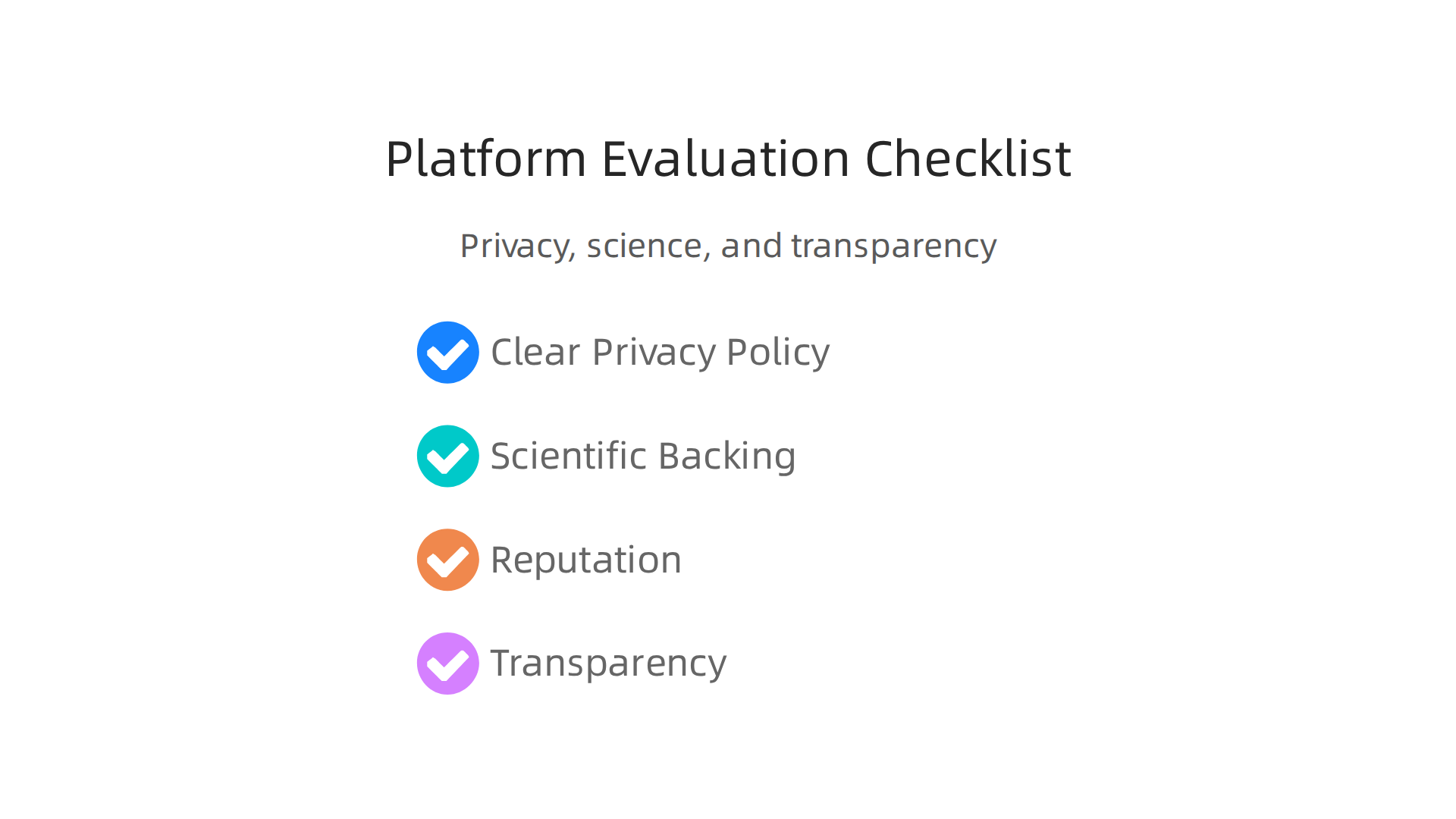 Key considerations for evaluating brain training platforms, focusing on privacy, scientific basis, and transparency.