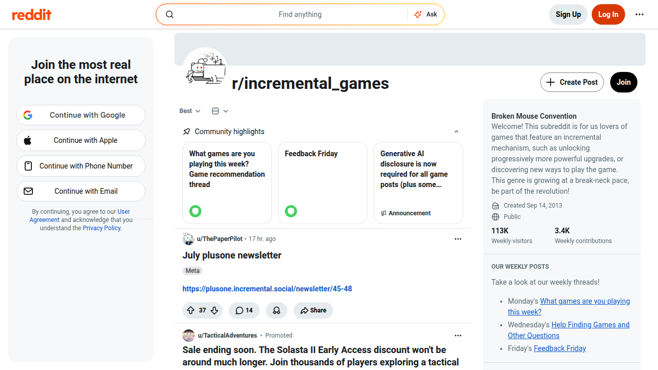 Explore the active Reddit community dedicated to sharing and discussing the best incremental games.