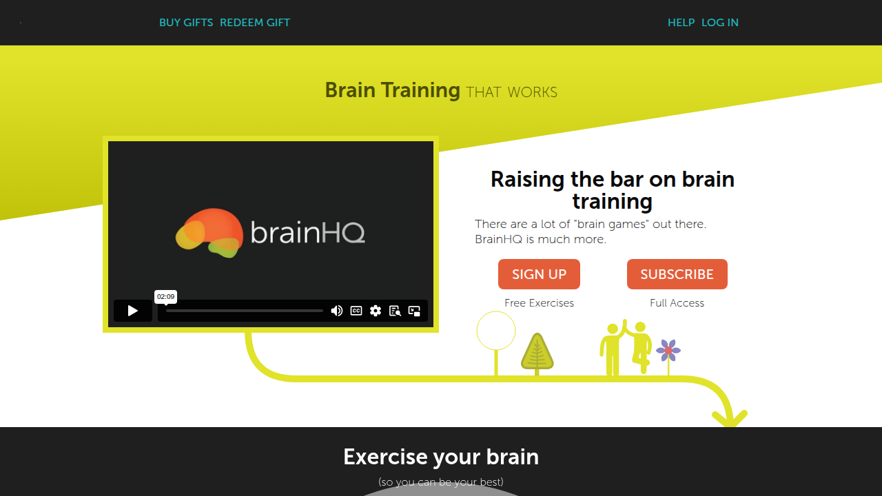 Screenshot of the BrainHQ homepage, an app with strong research backing for brain health.