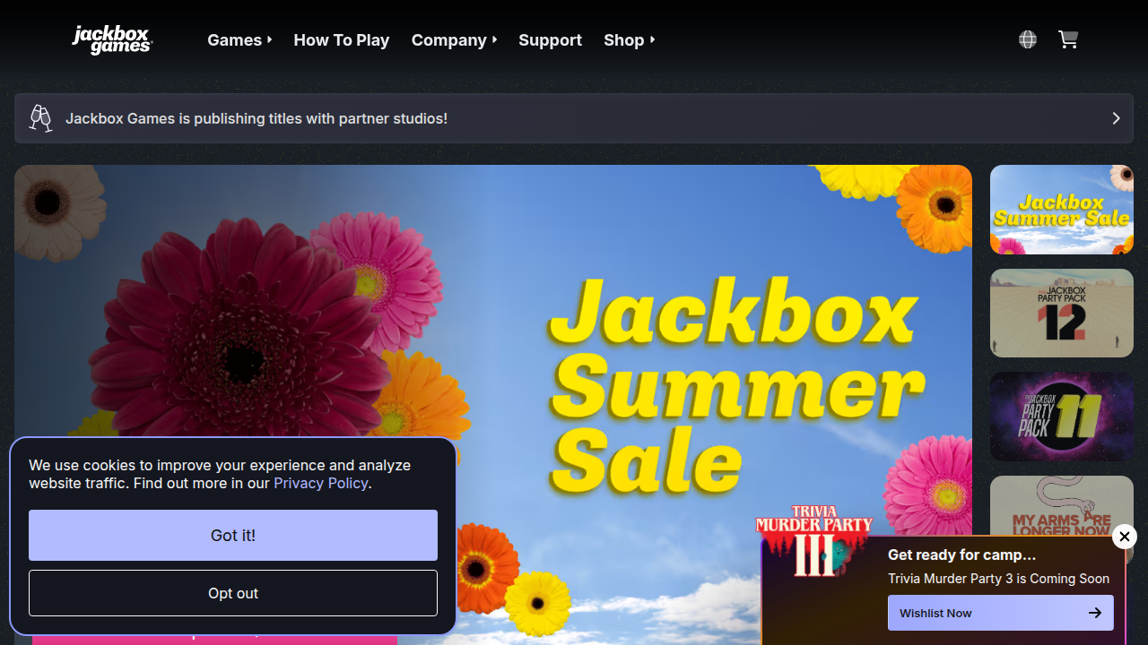 The official Jackbox Games website, a hub for digital party entertainment and group fun.